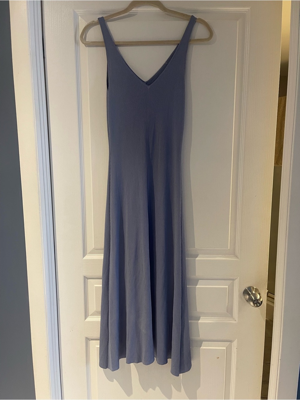 Zara Lavender Blue V-Neck Ribbed Maxi Dress